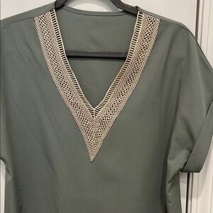 SHEIN Olive Green Blouse with Gold Trim